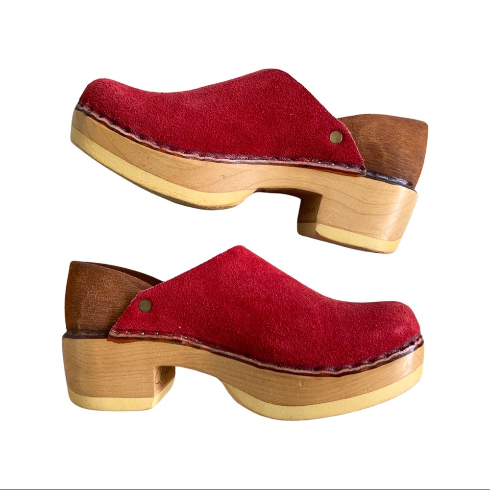 Red leather clogs size 8
